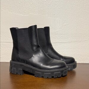 Glamorous Black Lug-Sole Chelsea Ankle Boots
